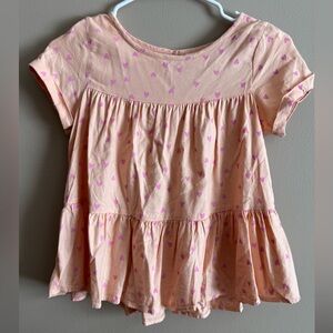 Coral Top with Purple Heart Pattern Girls Short Sleeve Top, Size Large 10/12